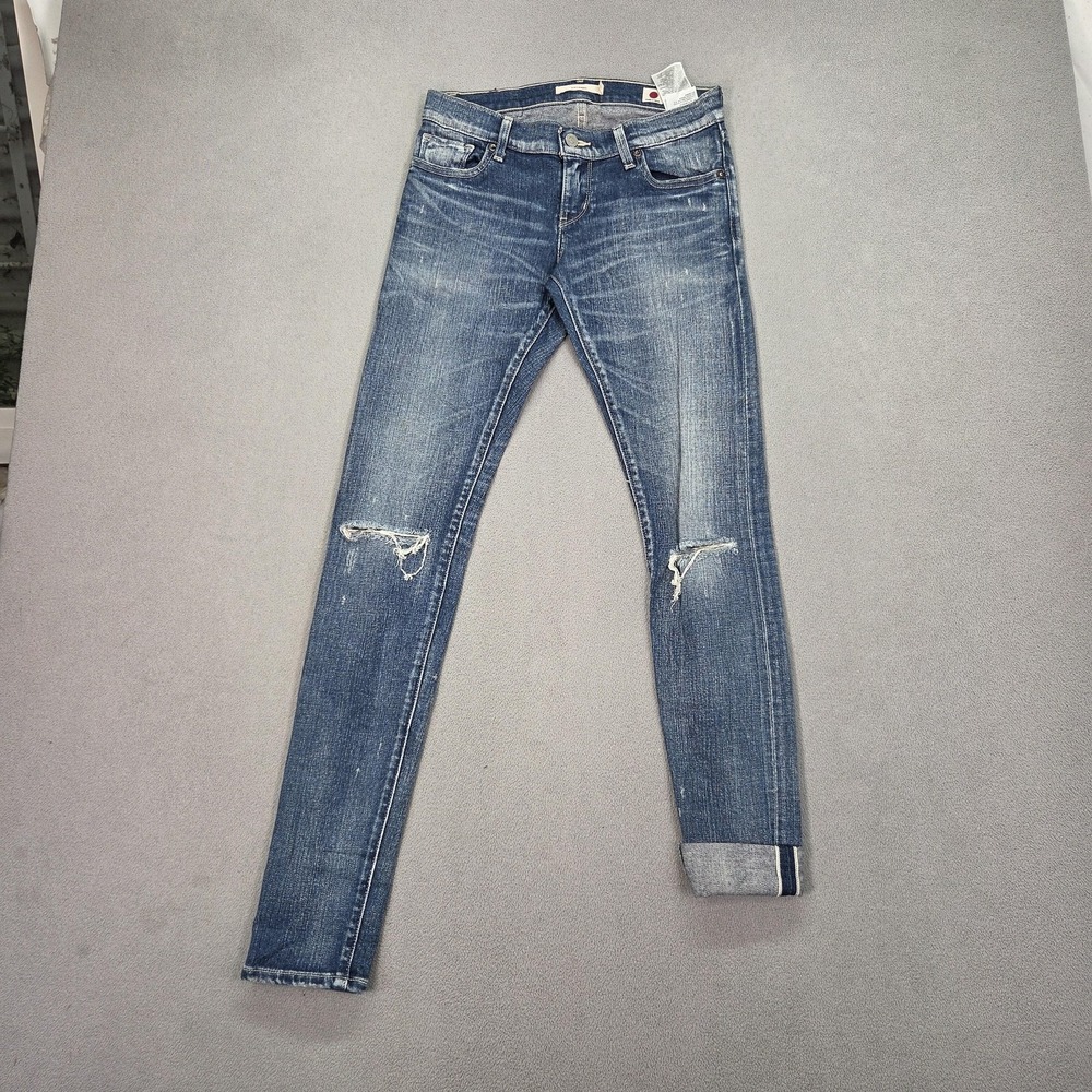 Levis Jeans Womens‎ 25x31 Blue Skinny Low Rise Distressed Selvedge Made Japan